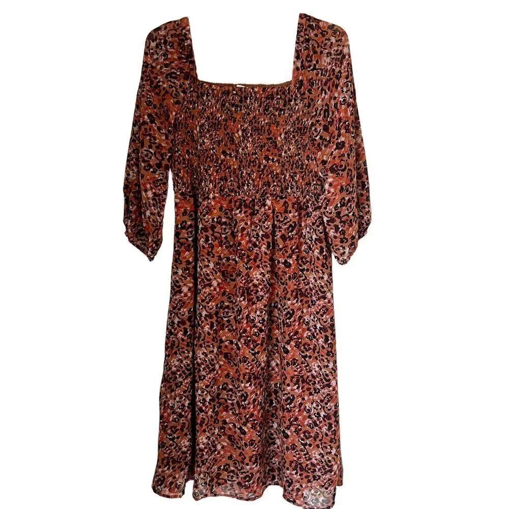 NWT Beachlunchlounge Khaleesi Square Neck Floral Sumner Smocked Midi Dress Sz L